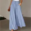 Pantalones largos de pierna ancha de verano nuevos para mujer, transfronterizos europeos y americanos, con cintura elástica, falda-pantalón larga de cintura alta para mujer, en stock