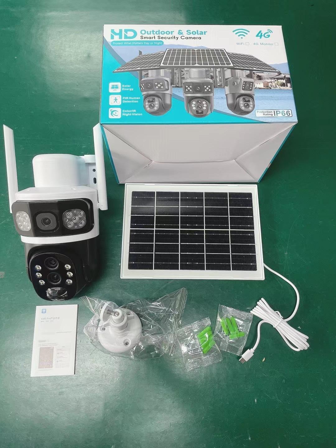 V380太阳能监控器360度手机远程室外夜视全景家用高清电池