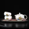 Juego de Té de Viaje de Plata Dorada - Una Tetera, Dos Tazas, Taza Portátil de Servicio Rápido, Juego de Té Kung Fu Estilo Chino Caja de Regalo para Personas Mayores