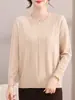 Suéter para mujeres de mediana edad y mayores, nuevo estilo otoño 2026, cuello redondo, corte holgado, elástico, talla grande, camiseta básica de punto para madres