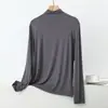 Colección nueva primavera/verano 2026 transfronteriza para tallas grandes de modal, camiseta de manga larga con cuello alto, corte holgado y adelgazante, capa base
