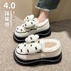 Pantuflas de Algodón de Invierno para Mujer para Uso en Exteriores, Zapatos de Algodón Antideslizantes de Moda con Moño, Talón Cerrado, Diseño de Manchas, Silenciosos, Impermeables, Duraderos, Grafeno