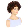 Venta Directa de Fábrica Peluca de Fibra Sintética de Color Mezclado Marrón con Cabello Corto Rizado de Mujer Africana Peluca Afro