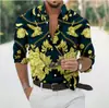 Nueva Camisa de Manga Larga para Hombre con Estampado Floral 3D Camisa de Explosiones Holgada Casual Versátil Camisa con Cuello