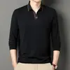 Nueva Camisa Polo de Otoño para Hombre, Manga Larga, Color Sólido, Cuello Campana, Camisa Base, Casual de Negocios con Bolsillos Reales, para Hombres Jóvenes y de Edad Media