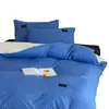 Juego de Cuatro Piezas de Algodón Rayado y Bloques de Color con Textura, Estilo Minimalista, Absorbe la Humedad, Transpirable, Algodón Puro, Juego de Ropa de Cama Suave y Cómodo