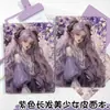 Nuevo Cuaderno A5 Morado de Chica Hermosa de Pelo Largo con Páginas de Colores, Diario de Dibujos Animados Anime, Journal Grueso de Cuero