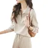 Conjunto Deportivo Casual de Dos Piezas con Textura 2024 Otoño e Invierno Nuevo Sudadera Simple con Solapa Pantalones de Cintura Escalonada Traje de Mujer