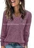 Amazon Wish Moda Feminina Popular Transfronteiriça Europeia e Americana Comércio Exterior 2026 Manga Longa Gola V Tricô Canelado Escovado Blusa Camiseta