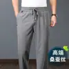 Pantalones casuales para hombre de seda de morera de alta gama italiana antiarrugas, corte recto holgado de primavera, nuevos pantalones casuales para hombre 2026, pantalones deportivos