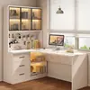 Mesa de Madeira Maciça e Estante Integradas Conjunto de Mesa e Cadeira de Escritório Mesa de Estudo Doméstico para Quarto de Estudante Mesa de Canto para Computador de Mesa