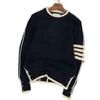 Suéter de rayas 2023 suéter abrigo de manga larga suéter cuello redondo línea gruesa otoño e invierno suéter moderno top tipo jersey para hombre