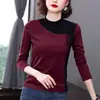 DeRong Moda Versátil Adelgazante Otoño-Invierno Bloque de Color Diseño de Botones Juvenil 2025 Capa Base Top Cálido