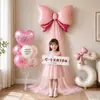 Decoración de columna de globos de malla con lazo para la celebración del cumpleaños de una niña de 2 años, ambientación para la ceremonia del primer cumpleaños, accesorio para fotos