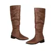 Botas de mujer de tubo alto con punta fina, transfronterizas, para otoño e invierno, color liso, cremallera lateral, versátiles, suela de goma, antideslizantes, tacón cuadrado de tacón medio, botas de montar
