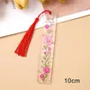 Marcador de página de acrílico platino creativo transfronterizo, marcador de página colgante de flor seca artificial, regalo de suministros de estudio, obsequio para compañeros de clase y amigos