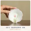 Porta-copos de Renda Tulipa Branca de Rocha Mineral Suporte de Cerâmica Antiescaldante para Uso Doméstico Chinês Conjunto de Chá Gongfu de Alta Qualidade Acessórios para Cerimônia de Chá