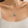 Estilo Ins Moda Simples e Requintado Corrente Fina Geométrico Redondo Turquesa Verde Pingente Colar Feminino