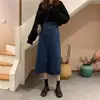 Falda de mezclilla para mujer, falda de longitud media, talla grande, chica rellenita, Otoño, Nuevo estilo coreano, cintura alta, estilo retro de Hong Kong, falda de línea A