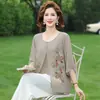 Conjunto de Verano para Mamá 2026: Camisa de Manga Tres Cuartos, Talla Grande, Blusa de Nuevo Estilo Chino, Top Delgado de Verano para Mujeres de Mediana Edad y Mayores