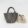 Advanced Sense TC Capa Superior Piel de Vaca Línea Saffy Costura Cesta de Verduras Bolso de Mujer 18cm Cuero Genuino Portátil Cierre de Cobre Real Bolso Balde