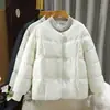 Chaqueta de punto de algodón corta de cuello redondo, dos piezas falsas, para mujer, holgada, simple, patchwork, petite, abrigo de algodón de invierno, prenda exterior