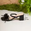 Zapatillas Cuadradas de Encaje Floral con Tacón Medio para Mujer, Talla Grande, Nuevo Estilo Verano 2025, Sandalias de Tacón Grueso Estilo Europeo y Americano, Venta al por Mayor