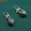 Pendientes de Plata de Ley S925 Flor León Ágata Esmeralda Vintage Antiguo Étnico Flor de Loto Pendientes Joyería
