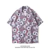 Camisa Havaiana Manga Curta Masculina Verão Retrô Japonês Casual Harajuku Estilo Hong Kong Estampa Completa Camisa Cardigã de Cinco Pontos