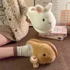Zapatillas de Algodón con Bola de Leche y Conejito para Mujer Lindas de Invierno para Uso en Casa Estudiante Interior Suela Suave Felpa Calientes