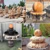 Fuente Escultura de Piedra, Maceta Grande Tallada en Piedra Roja Atardecer, Elemento de Agua para Plaza de Parque, Globo de Agua de Jardín, Cuenco de Agua para Hotel