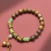 Pulseira de sândalo verde de círculo único diy com flor Fulu truque do dinheiro pulseira literária para homens e mulheres rosário portátil cabaça