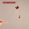 Grampo de Cabelo com Franja de Flor Vermelha de Ano Novo para Mulheres no Outono e Inverno Novo Estilo Chinoiserie Grampo de Cabelo de Alta Qualidade Estilo Antigo Grampo de Cabelo da Dinastia Han Adorno de Cabeça