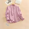 2025 Comércio Exterior Transfronteiriço Quatro Estações Elegante Casual Camisa de Manga Longa com Gola Folha de Lótus Camisa Longa Feminina