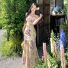 Vestido Francés Morado Floral con Tirantes para Mujer en Verano, Falda Larga de Cola de Pez Delicada y Ajustada, Falda Larga Vacacional Cubre Cintura y Caderas
