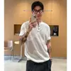 Camiseta masculina de manga curta, linho, vazada, estilo old money, social, seda gelo fina, verão, atacado de fábrica transfronteiriço, absorvente de umidade, branco