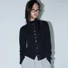 Cardigan de Punto Elegante Versátil de Cuello Alto Delgado de Manga Larga de un Solo Botón para Mujer de Dongdaemun, Corea del Sur