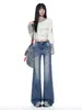 Jeans microacampanados estilo americano para mujer, nueva colección otoño 2026, pantalones retro petite acampanados rectos elásticos de corte ajustado