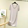 Nuevo vestido fino de modal con volantes y cuello en V para mujer en verano, vestido largo holgado de talla grande para casa, camiseta pijama