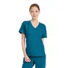 Uniforme de Trabajo Amazon con Escote en V y Manga Corta para Mujer, Top con Lazada Delantera, Conjunto de Dos Piezas que Ceñe la Cintura, Uniforme de Spa y Belleza