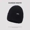 Novo Chapéu de Tricô Casual Masculino Inverno Outdoor Letra À Prova de Frio Chapéu de Lã Forrado com Fleece Quente Chapéu Frio Chapéu Espessado