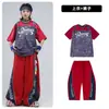Roupas de Street Dance Infantil Hip-Hop Meninos Outfits da Moda Estilo de Rua Crianças Conjunto de Roupa de Performance Camuflado Vermelho e Azul Crianças Hiphop