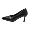 Sapatos de Salto Alto de Etiqueta para Mulheres, Sapatos Stiletto de Couro Macio para Mulheres, Sapatos de Bico Fino para Entrevista de Trabalho, Sapatos Formais de Couro de Salto Médio Pretos para Mulheres