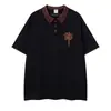 Ropa para Hombre Ins Retro Americano Camiseta Negra de Manga Corta con Hombro Caído, Estampado de Caballo en Racimo y Diseño de Letras, Peso Pesado Holgada Estilo High Street