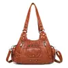 Bolso de Piel Lavada para Mujer 2026 Nuevo Modelo Bolso de Mujer Comercio Exterior Retro Piel Suave Bolso Tote Múltiples Bolsillos Gran Capacidad Bolso Cruzado