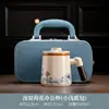 Taza de oficina con esmalte craquelado de horno Ru, con mango de madera, diseño antiquemaduras, con tapa, separación de té y agua, adecuada para la oficina, el hogar y uso personal