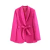 Conjunto de Blazer Vestido com Cinto Feminino Moda Nova Europeu e Americano Cruzado + Calça Casual Versátil Poliéster