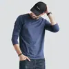 Camiseta Básica Gola Redonda Outono 2024 Tendência Tamanho Plus Size Elástica Amiga da Pele Top Interno Camiseta Masculina Manga Longa Fina