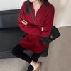 Moda Europea de Otoño e Invierno Casual Color Sólido Solapa con Cremallera Suelto Suave Suéter de Punto Top con Chaqueta