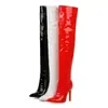 Botas altas de charol con punta fina para mujer, para otoño e invierno, transfronterizas, botas Martin con tacón de aguja y lentejuelas, cremallera lateral ligera, botas de tacón alto para mujer europeas y americanas